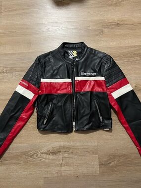 Bershka Black & Red Women’s Racing Leather Jacket NEVER WORN